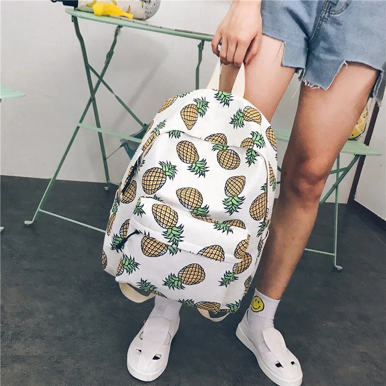 

2019 Women Canvas Backpack For Teenagers Girls Boys School Bag Student Cute Pineapple Printing Backpack Travel Big hot sale