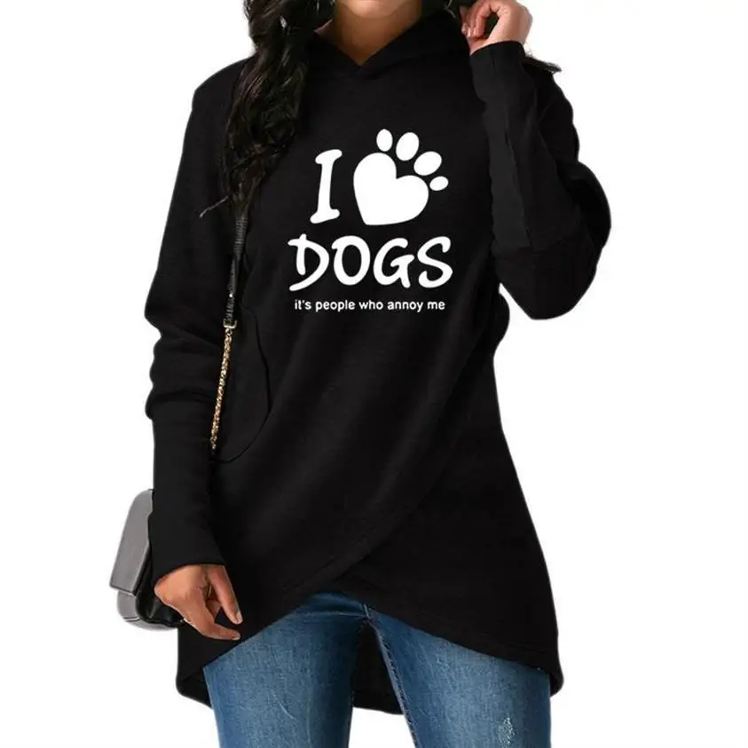 

Hoodies For Women I LOVE DOGS Letters Print Kawaii Sweatshirts Femmes Tops Hoody Print Girls Casual Comfortable Hoodies And