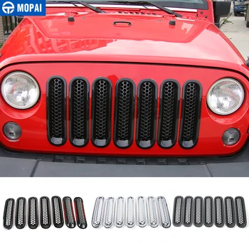 

MOPAI ABS Car Exterior Insert Front Mesh Grille Cover Trim With Buckle Stickers For Jeep Wrangler JK 2007-2016 Car Styling