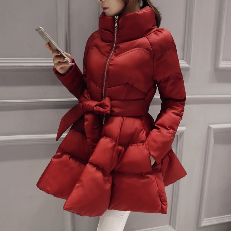 

2018 New parkas red black purple plus size Winter coats for women Large hem jacket