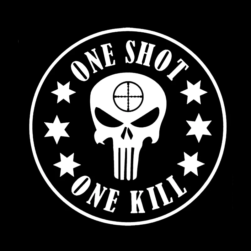 

14*14CM ONE SHOT ONE KILL Vinyl Plastic Car Window Sticker Decals Black and White Skull Logo Auto Accessories Exterior Accessory