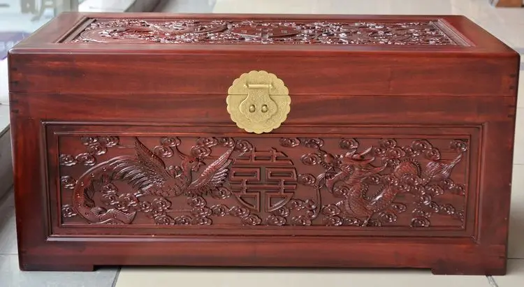 Camphor деревянная мебель двойная счастье camphorwood коробка ручной работы, деревянный дракон Свадебная шкатулка для приданого и хранения меха