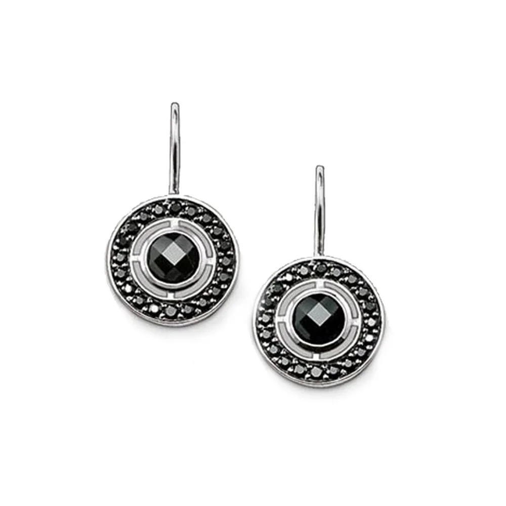 

Silver Black Zirconia Facet Crystal Disc Swan Neck Drop Earrings, Fashion Thomas Style Vintage Earings Jewelry Gift For Women