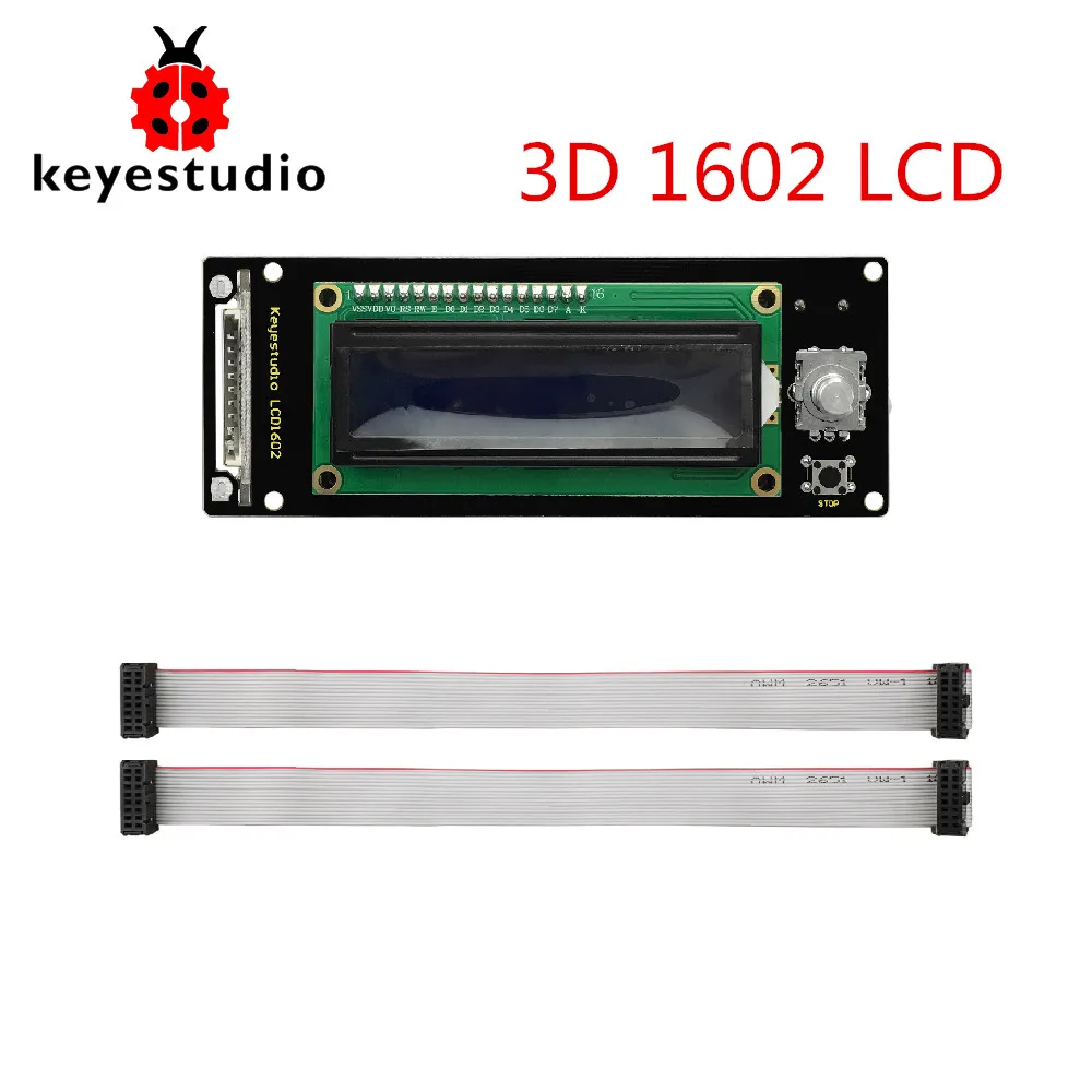 Keyestudio LCD1602 Дисплей 3D модуль с слот для карты SD + 30 см кабель для Arduino/3D-принтеры