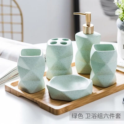 Ceramic washable bathroom four-piece set Lotion bottle Mouth cup Soap dish Toothbrush holder Tray Bathroom supplies Gift giving - Цвет: 6 piece set