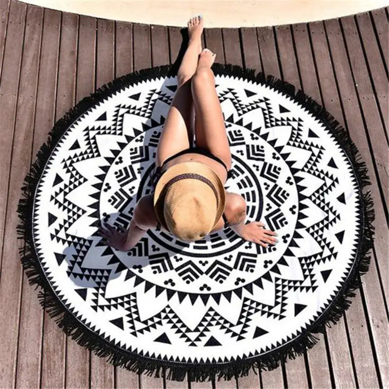 

Round Hippie Tapestry Beach Throw Roundie Mandala Towel Yoga Mat Bohemian Beach towel handkerchief hijab scarf 40MA07