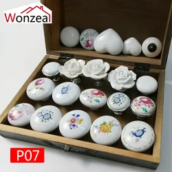 Children Room Ceramic Cabinet Pull White Rose Lotus Love Simple Knobs Single Hole Kitchen Furniture Drawer Handle With Flower