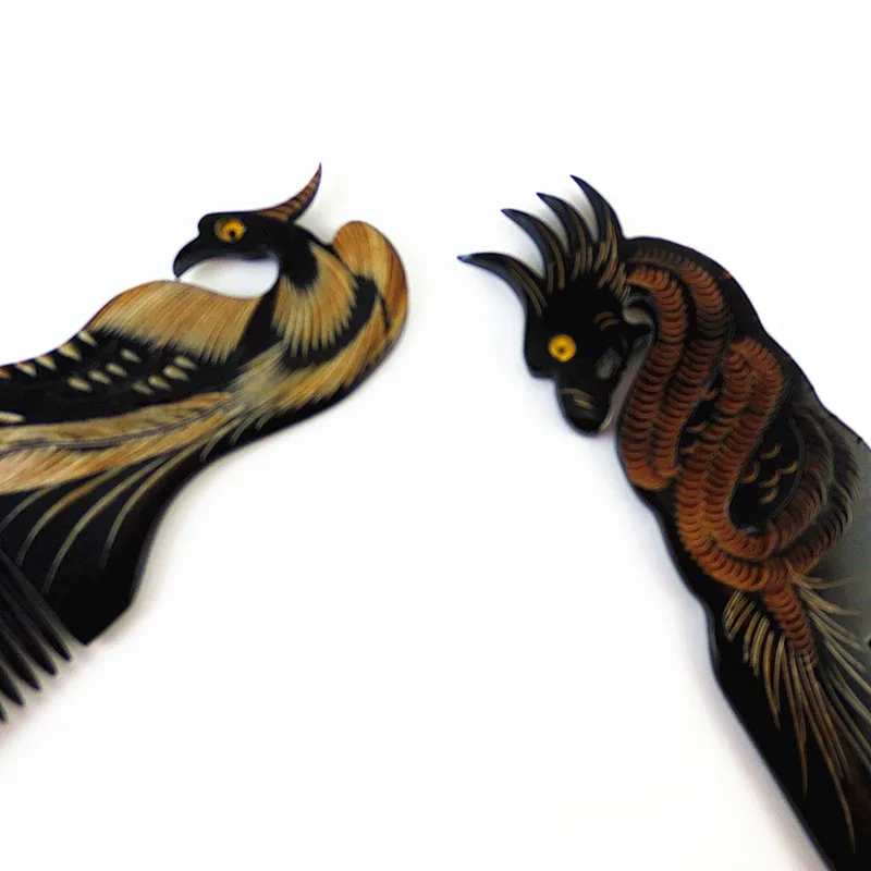Dragon and Phoenix black horns head massager hair comb brushes (5)