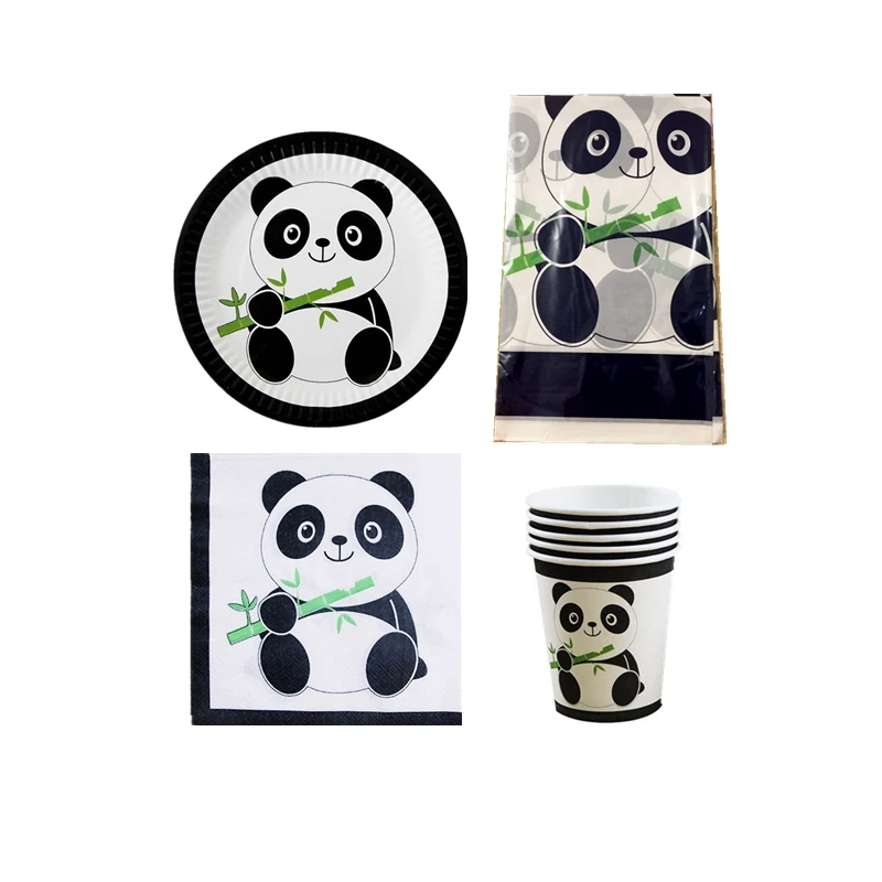 

61PCS Happy Baby Shower Panda Theme Tableware Set Girls Boys Favors Tablecloth Decoration Napkins Birthday Party Cups Plates