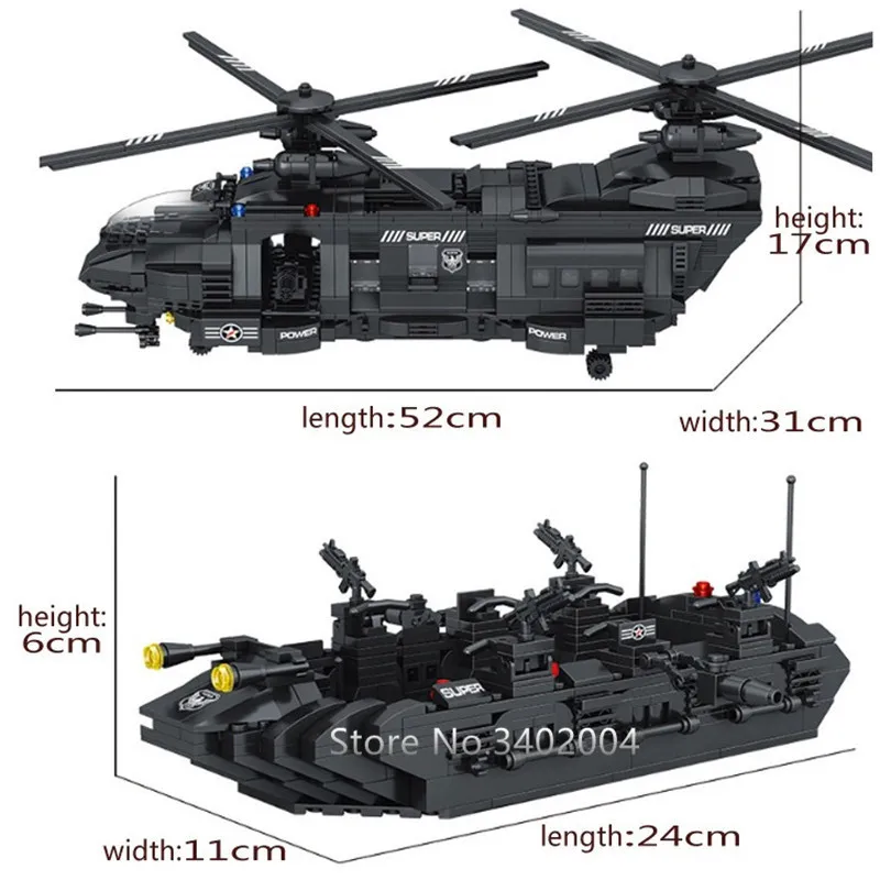 1351pcs SWAT Team Large Transport Helicopter Compatible LegoINs Building Blocks Sets City Police Educational Toys for Children