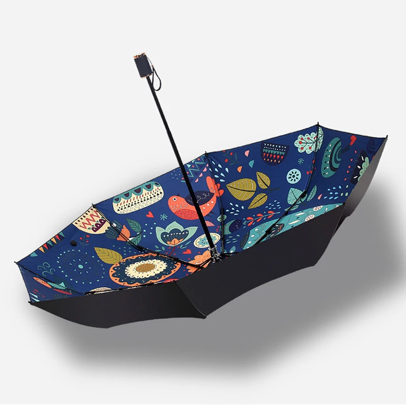 Узор, мужской складной зонт с черным покрытием, женский, мультяшный дракон, кот, ветрозащитный, ультрафиолетовая защита, дождевые зонты для