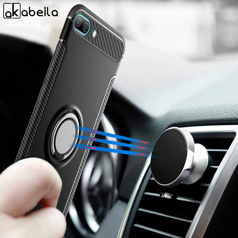 

AKABEILA Case For Honor 9 Lite Case For Huawei Honor 9 10 8 7X V8 V10 Lite 6C Pro Cases Finger Ring Car Magnet Kicksatnd Covers
