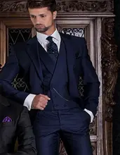 Handsome One Button Navy Blue Groom Tuxedos Groomsmen Men’s Wedding Prom Suits Bridegroom (Jacket+Pants+Vest+Tie) K:807