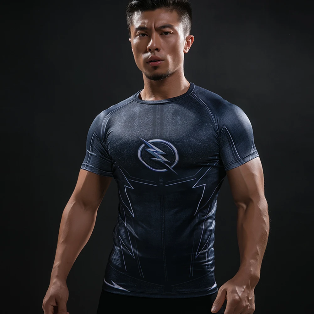 Футболка мужская компрессионная с коротким рукавом и 3D принтом|crossfit clothing|mens