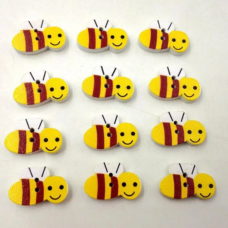 

50pcs 2 Holes Mixed Craft Wooden Buttons Bee Shape Decorate Button Sewing Tools Scrapbooking Garment DIY DIY Apparel Accessories