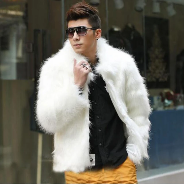 White faux fur coat with leather