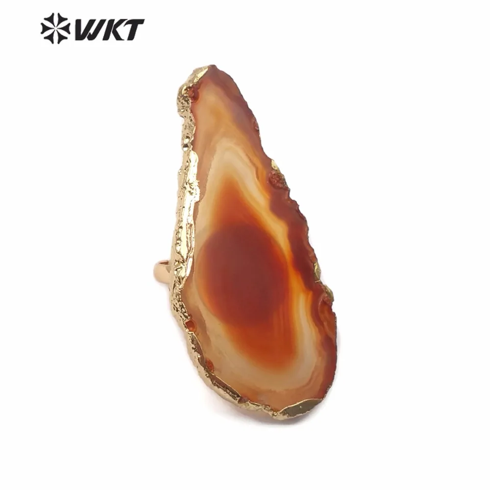 

WT-R330 Natural Slice Agates Ring Irregular Shape Large Stone Gold Ring Multi Color Gem-stone Jewelry Unique Gift For Women