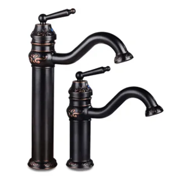 

European-style basin faucetall-copper black faucet all-copper carved cold and hot mixing faucet