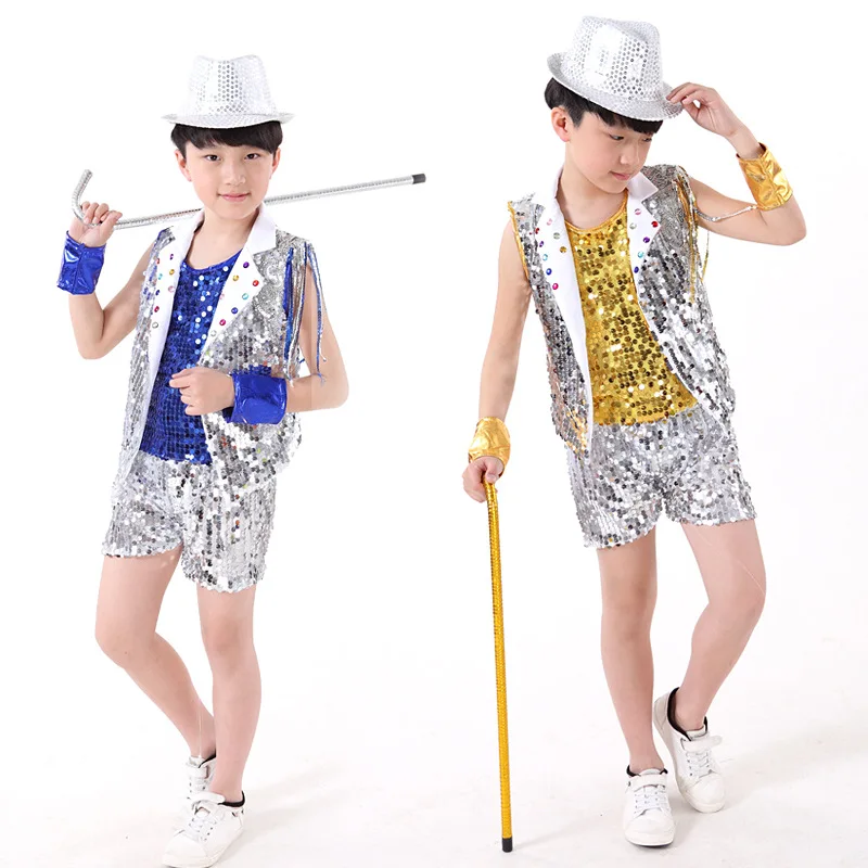New Hot Sale Fashion Popular Boys Dance Clothes Set Shining Sequined