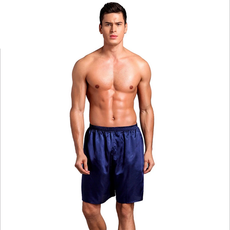 Для мужчин сексуальный шелковый атлас сна одноцветное штаны для дома мягкая Пижама короткие Летний спальный Шорты домашние пижамные брюки