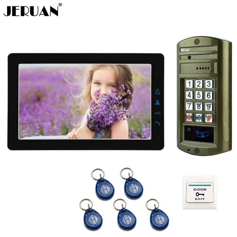 Best JERUAN 9 Inch LCD Video Doorbell Door Phone Unlock Intercom System kit Metal Waterproof password keyboard RFID Access Camera