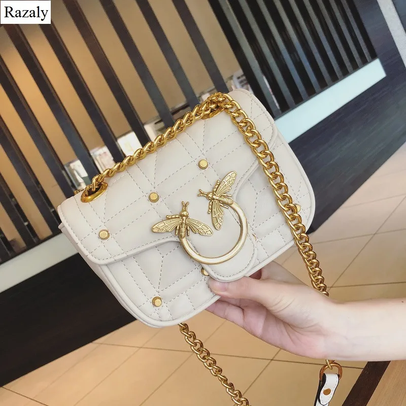 

Razaly brand high quality gold metal chain swallow bag pu leather purse rivet small designer handbags shoulder clutch women 2018