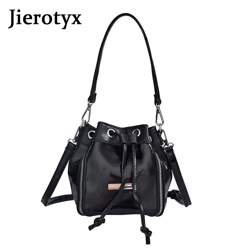 

JIEROTEY Leather Bucket Bags Womens Handbags And Purses Mini Shoulder Bag With Zipper Female Tote Bag Drawstring Drop Shipping