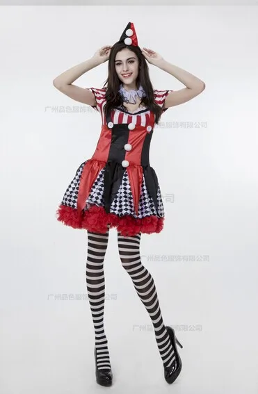 QUGUDUAN Dressheadwear Circus Funny Harley Quinn Costume Women Uniform Female Clown Cosplay Carnival Halloween Black Red Set Costumes -Cosplayware Store
