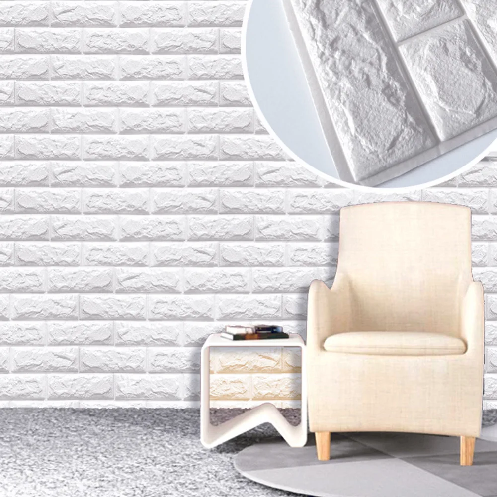 10 piezas 30x60cm Papel pintado de la espuma 3D DIY Wall Stickers Decoraci/ón de la pared Piedra de ladrillo en relieve Pared Autoadhesivo Panel Pared Impermeable del hogar DIY Decoraci/ón Blanco