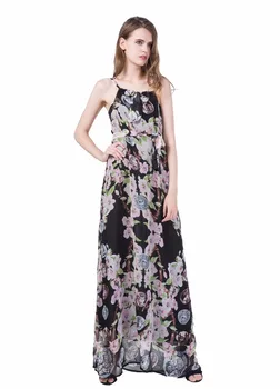 

Women Plus Size Floral Summer Beach Printed Chiffon Long Dresses