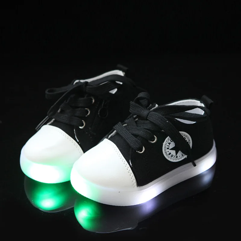 

2018 New brand Canvas stars printing baby casual shoes LED lighting patchwork glowing sneakers baby unisex cute girls boys shoes