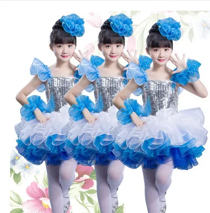 Одежда для сальсы, платье с блестками, современные детские костюмы для джазовых танцев для девочек, танцевальные костюмы, детский сценический костюм, современный танец - Цвет: Royal blue