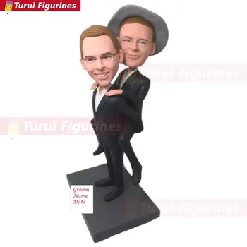 

Gay Male Wedding Cake Topper Piggy Back Style Custom Wedding Topper Personalized Gay Wedding Bobble Head Topper Gay Male Wedding