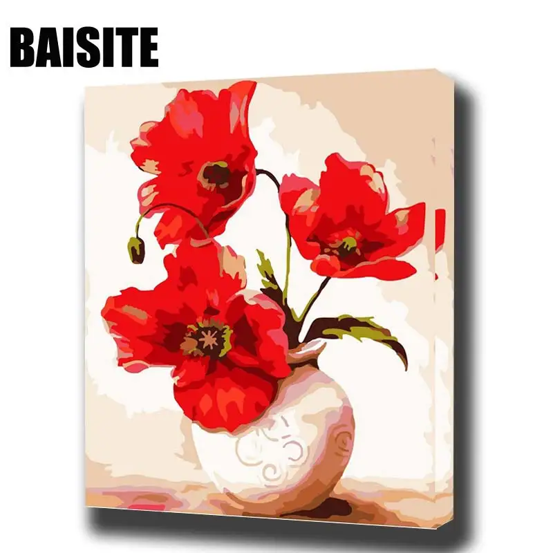 

BAISITE DIY Framed Oil Painting By Numbers Flowers Pictures Canvas Painting For Living Room Wall Art Home Decor H504