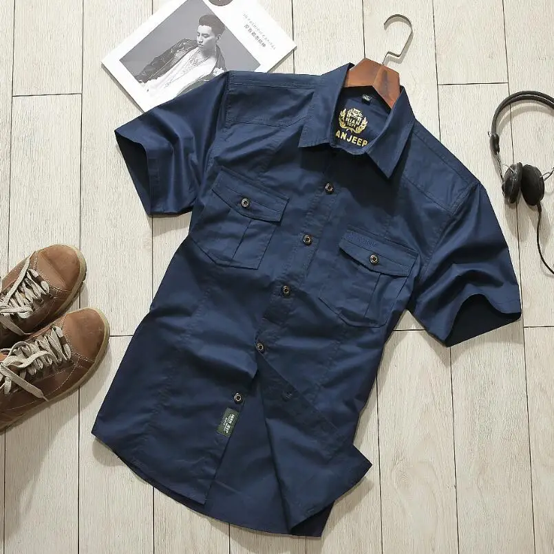 Günstig Plus Größe 3XL 4XL Männer Shirts 100% Baumwolle Cargo Casual Armee Military Kurzarm Nian JEEP Sommer Weiche Atmungsaktive Männer der Hemd