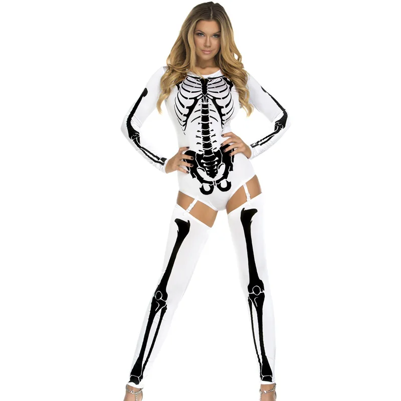 Coshome Halloween Party Cosplay Costumes Women Girls Skull Bodysuit Adult Vampire Ghost Clothing Killer Role Play Outfit  (3)