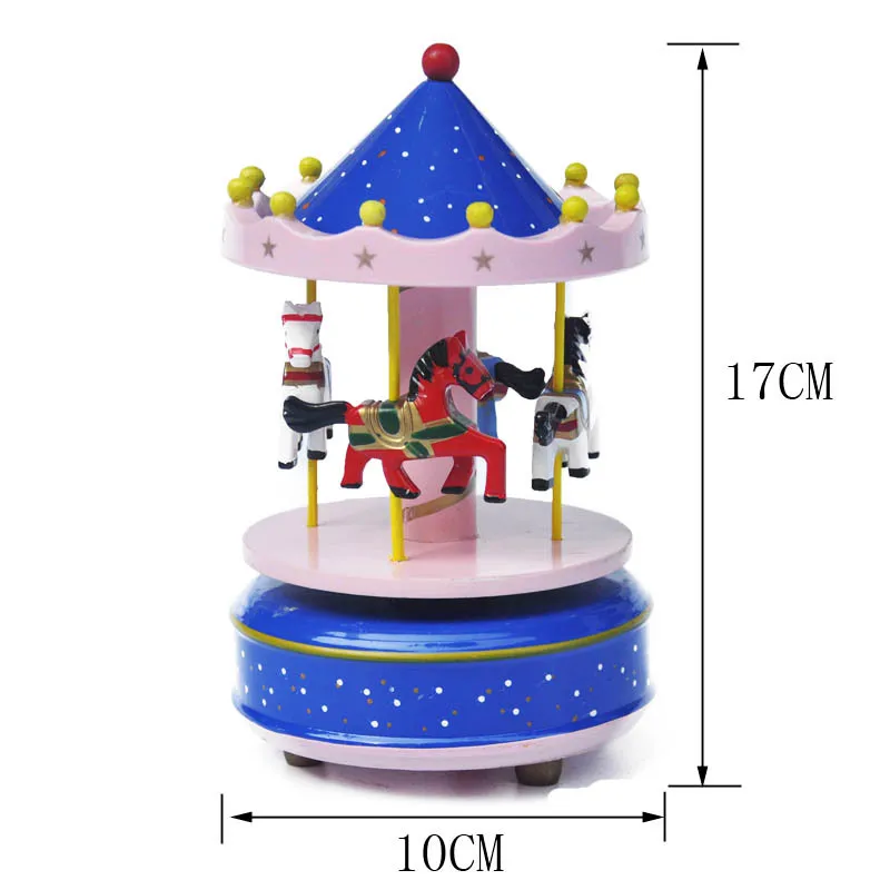 Розовое дерево карусель музыкальная шкатулка ручной коленчатый винтажный небо город Качалка лошадь ребенок любовник День рождения Рождественский подарок