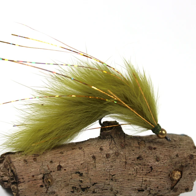 Bimoo 6PCS 6# Olive Copper Beadhead Zonker Fly Fishing