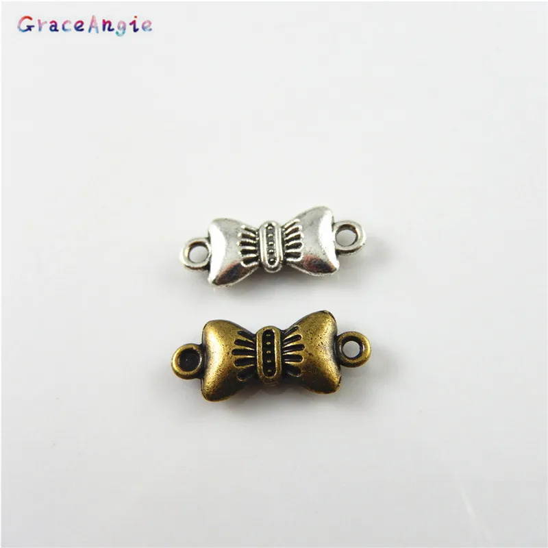 

Julie Wang 20pcs Vintage Mini Bowknot Connector zinc alloy charms pendant DIY Bracelet Necklace metal jewelry accessories Making