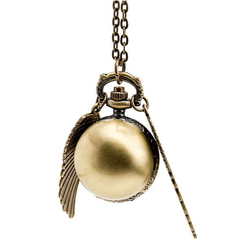 Винтажные Мини Гарри П посеребренные крылья снитч мяч карманные часы ожерелье цепь гладкие кварцевые часы кулон ожерелье Подарки