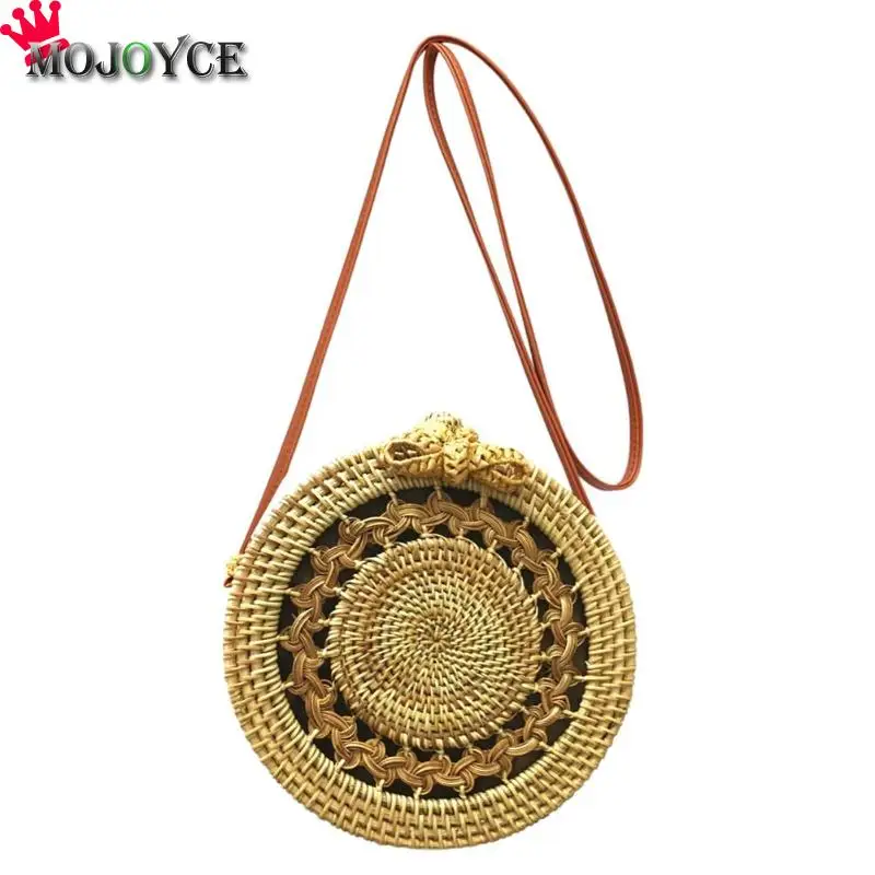 

2018 New Round Straw Bag Satchel Wind Beach Circle Bag Summer Fashion Women Shoulder Woven Rattan Straw Messager Bags Bohemia