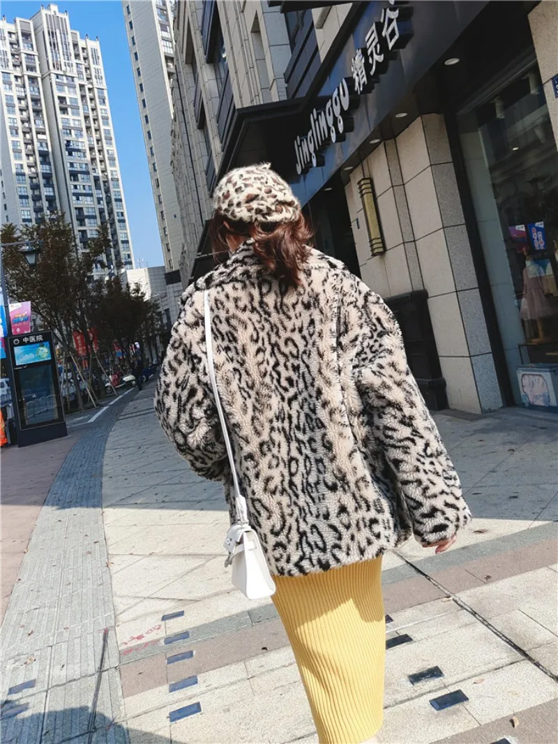 Sale Leopard Short Fashion Real Lamb Fur Coats Women Casual Thick Warm Natural Sheep Fur Coat Ladies Lapel Shearling Jacket Female 5