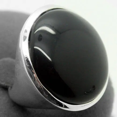 

Rare Natural Black Agates Gem 24mm 925 Sterling Silver Jewelry Ring Size 7/8/9/10