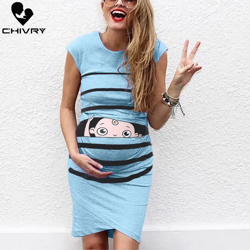 Chivry, модное женское платье для беременных, без рукавов, платье для беременных, мультяшное платье с буквенным принтом, креативные платья для беременных женщин