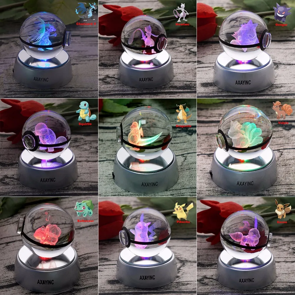 3D Pokemon GO Squirtle Crystal Ball LED Night Light Table Desk Lamp Best Gifts