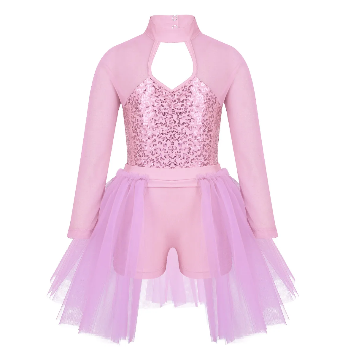 ChicTry/Детские костюмы для выступлений на сцене с блестками; костюмы для лирических танцев для девочек; балетное трико с юбкой-пачкой для фигурного катания; Сетчатое платье - Цвет: Pink