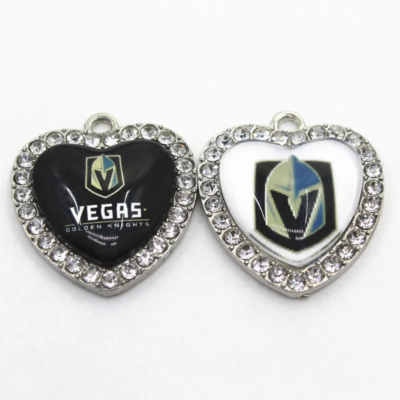 

Ice Hockey Team Golden Knights Crystal Heart 10pcs Dangle Charms DIY Jewelry Accessory Hanging Floating Ice Hockey Sports Charms
