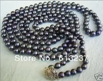

Jewelry Necklace hot free Shipping new 2019 Fashion Style diy 7-8mm Black Akoya Cultured Pearl Necklace 35" MY4504