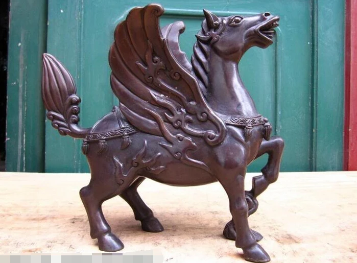 

R0717 Details about 9 Chinese Pure Copper Bronze running Fly Two wing Lucky Horse Statue B0403