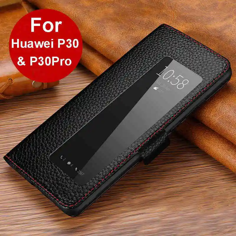 Чехол из натуральной кожи для Huawei P30 Pro, чехол, магнитный чехол Etui, чехол для Huawei P30 P30Pro, флип кейс, Fundas, чехол с окошком для просмотра|Специальные чехлы| | АлиЭкспресс